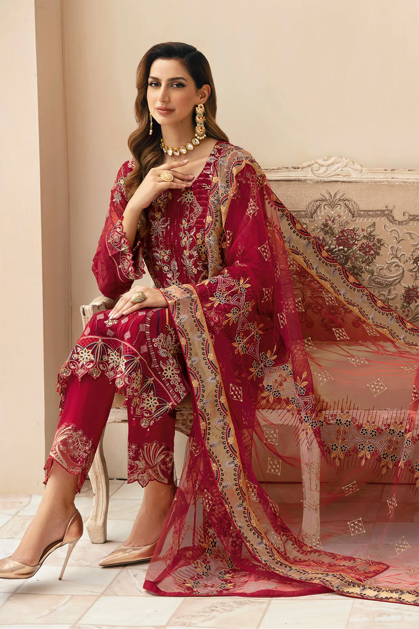 Chevron By Ramsha Unstitched 3 Piece Luxury Chiffon Vol-09 Suit-A-907 - Image 3