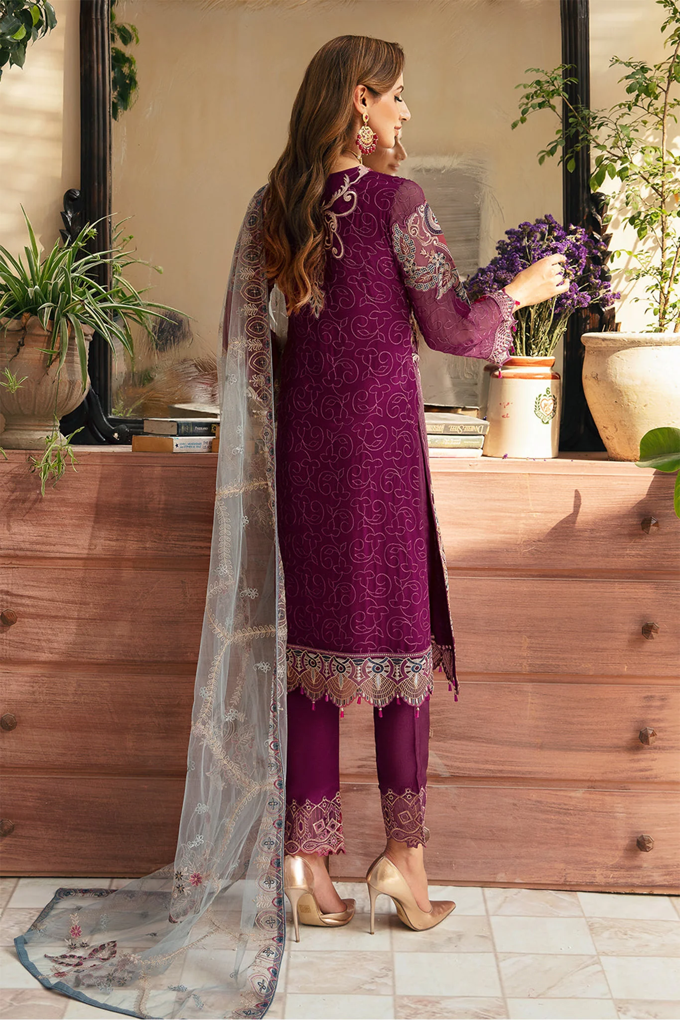 Chevron By Ramsha Unstitched 3 Piece Luxury Chiffon Vol-09 Suit-A-911 - Image 5