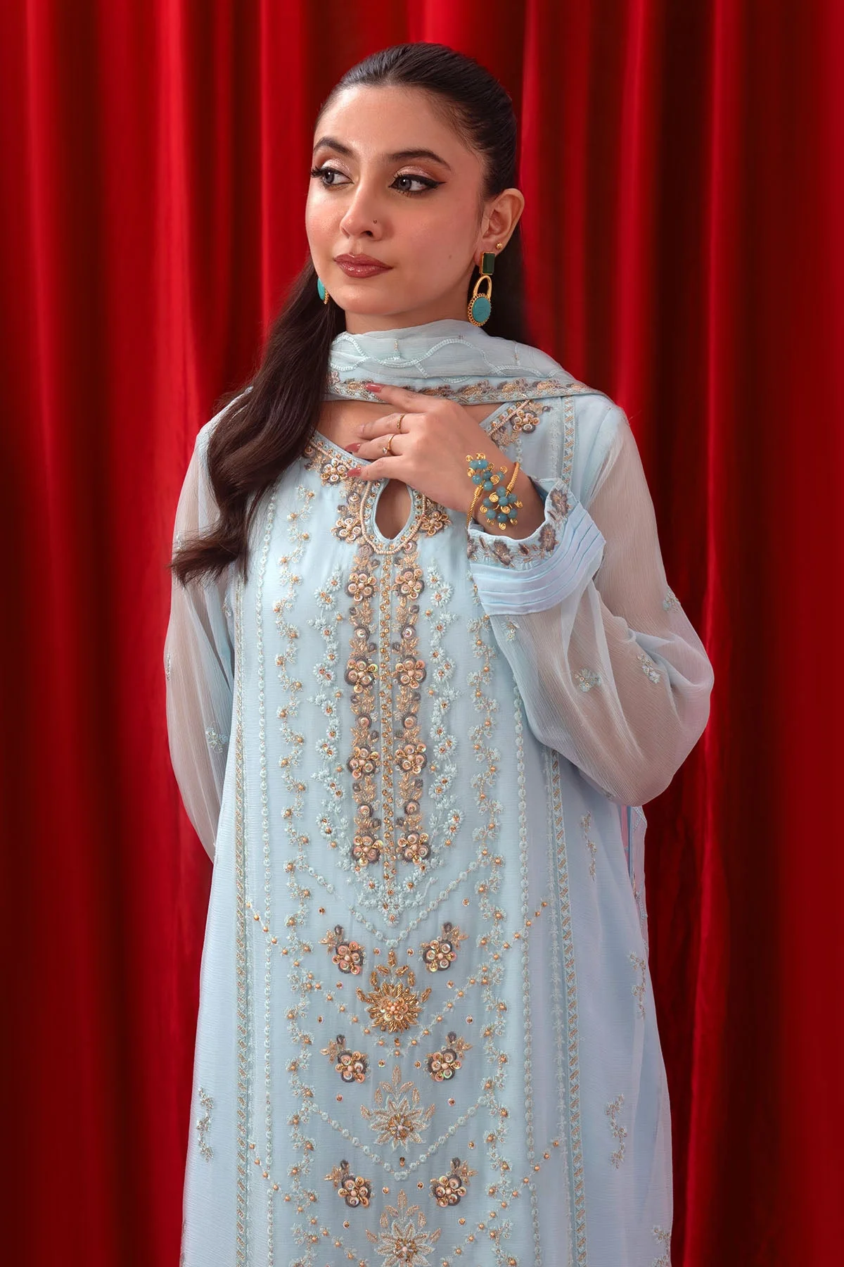 Ochre Clothing Stitched 3 Piece Luxury Emb Chiffon Suit-SOF-06 - Image 2