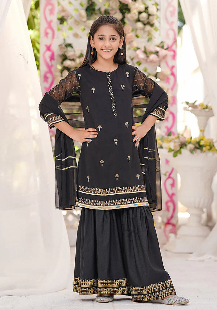 Ochre Clothing Chiffon Block Printed 3 Pc Suit