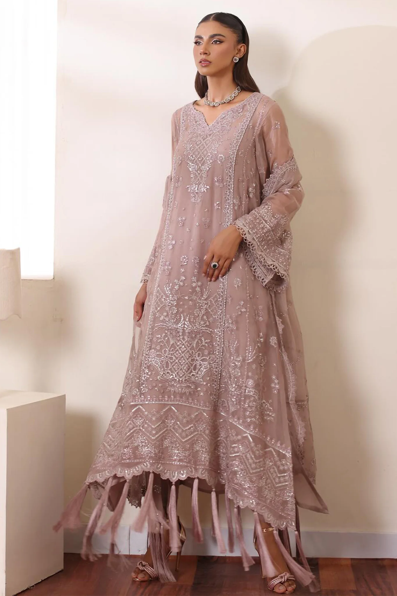 Chiffon De Luxe By Noor Saadia Asad Unstitched 3 Piece Luxury Formals Suit-D-07-Seaina - Image 4
