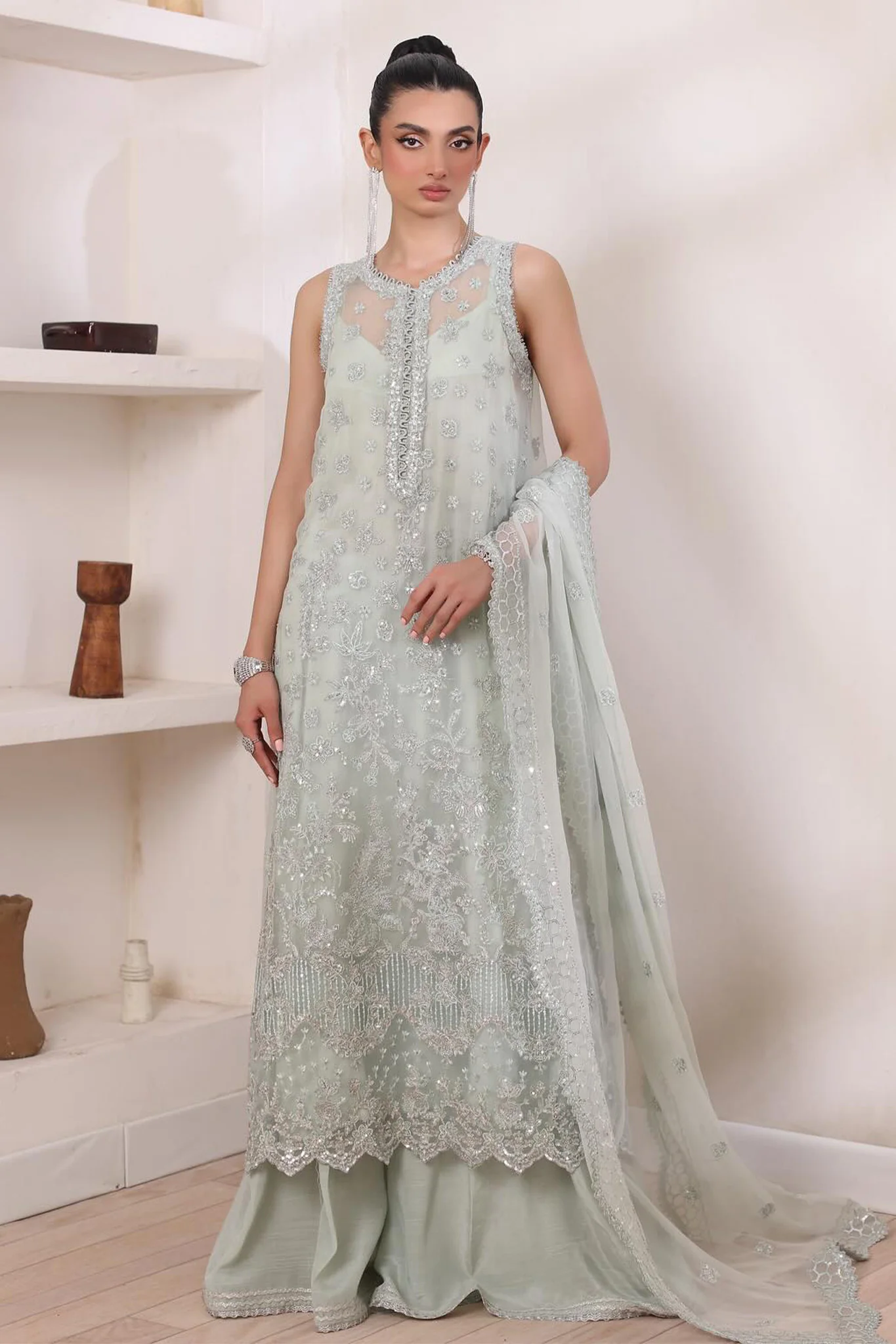 Chiffon De Luxe By Noor Saadia Asad Unstitched 3 Piece Luxury Formals Suit-D-08-Sage