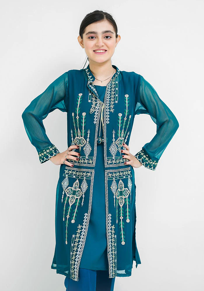 Ochre Clothing Chiffon Embroidered 2 Pc Suit - Image 5
