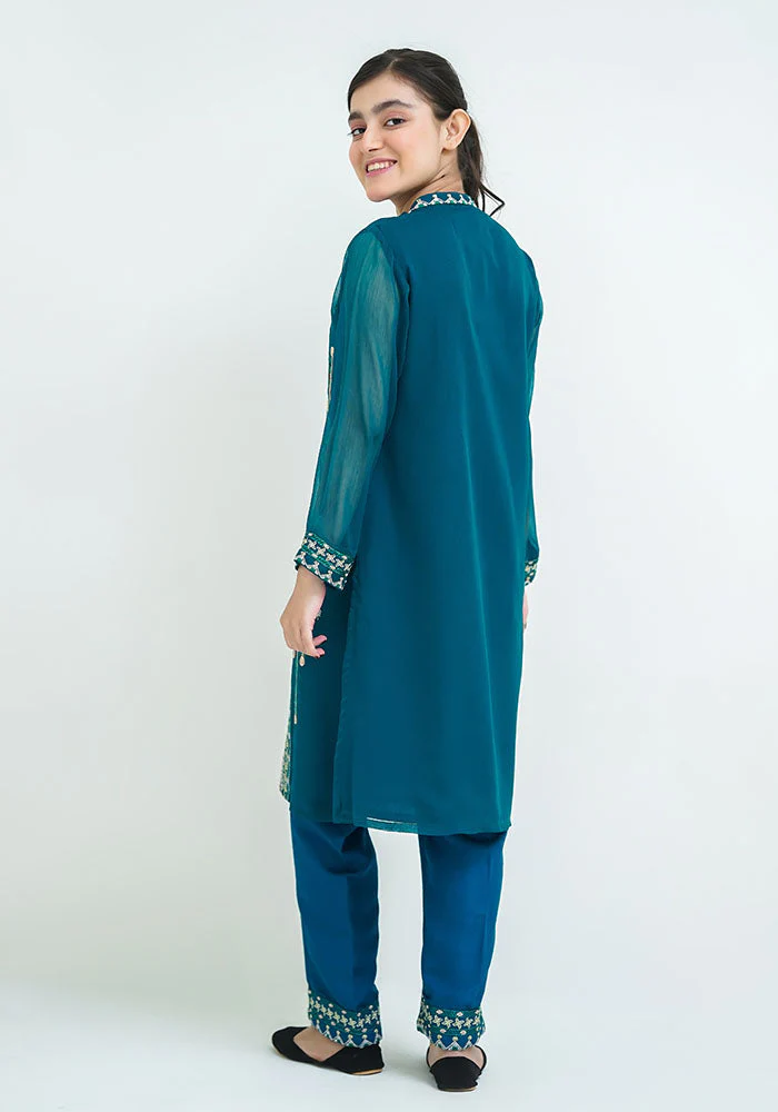 Ochre Clothing Chiffon Embroidered 2 Pc Suit - Image 7