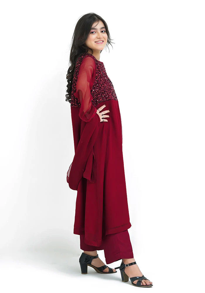 Ochre Clothing Chiffon Embroidered 3 Pc Suit - Image 6