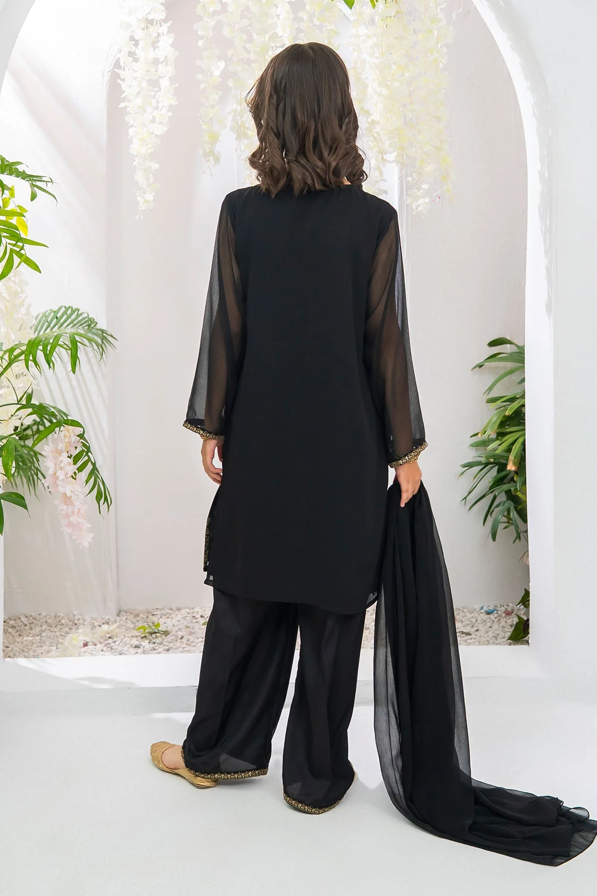Ochre Clothing Chiffon Embroidered 3 Pc Suit-EM-69 - Image 4