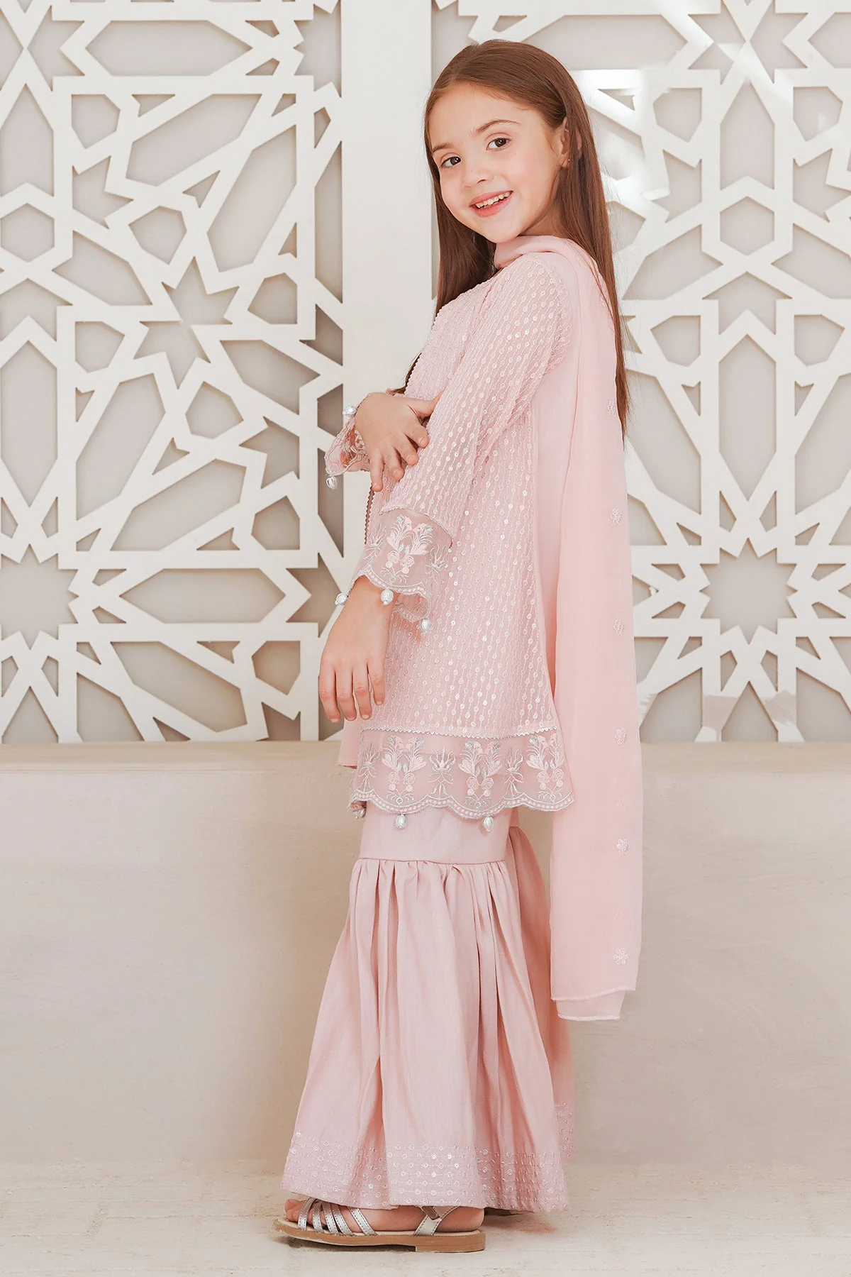 Ochre Clothing Chiffon Embroidered 3 Pc Suit - Image 2