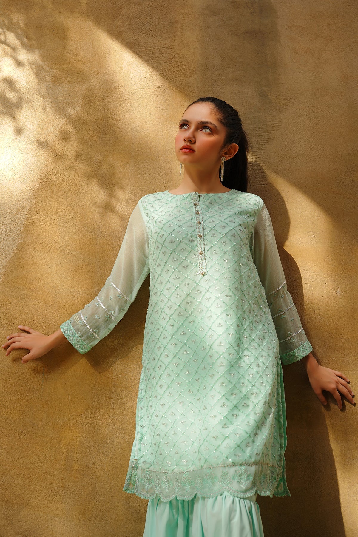 Ochre Clothing Chiffon Embroidered 3 Pc Suit - Image 4