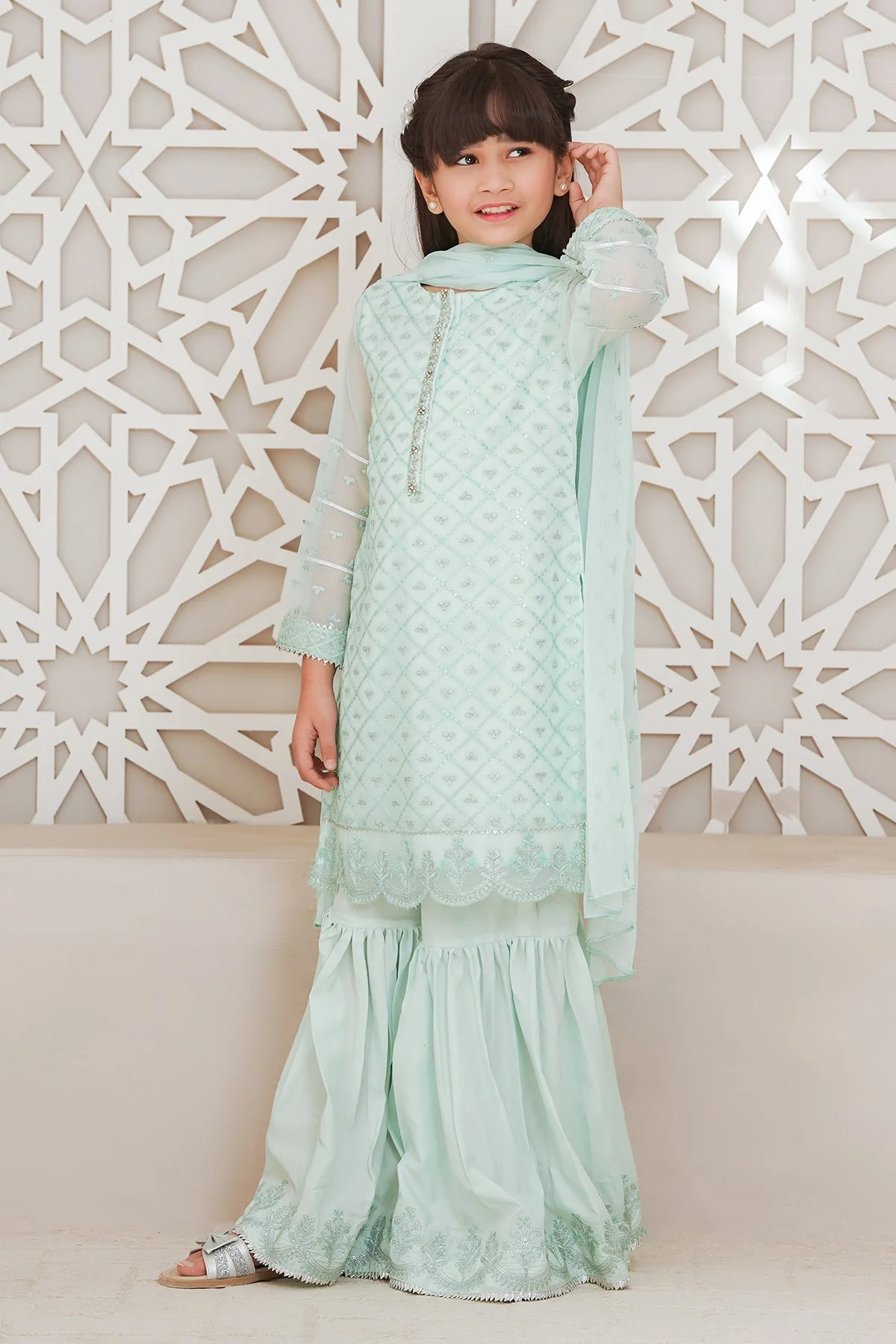 Ochre Clothing Chiffon Embroidered 3 Pc Suit - Image 9