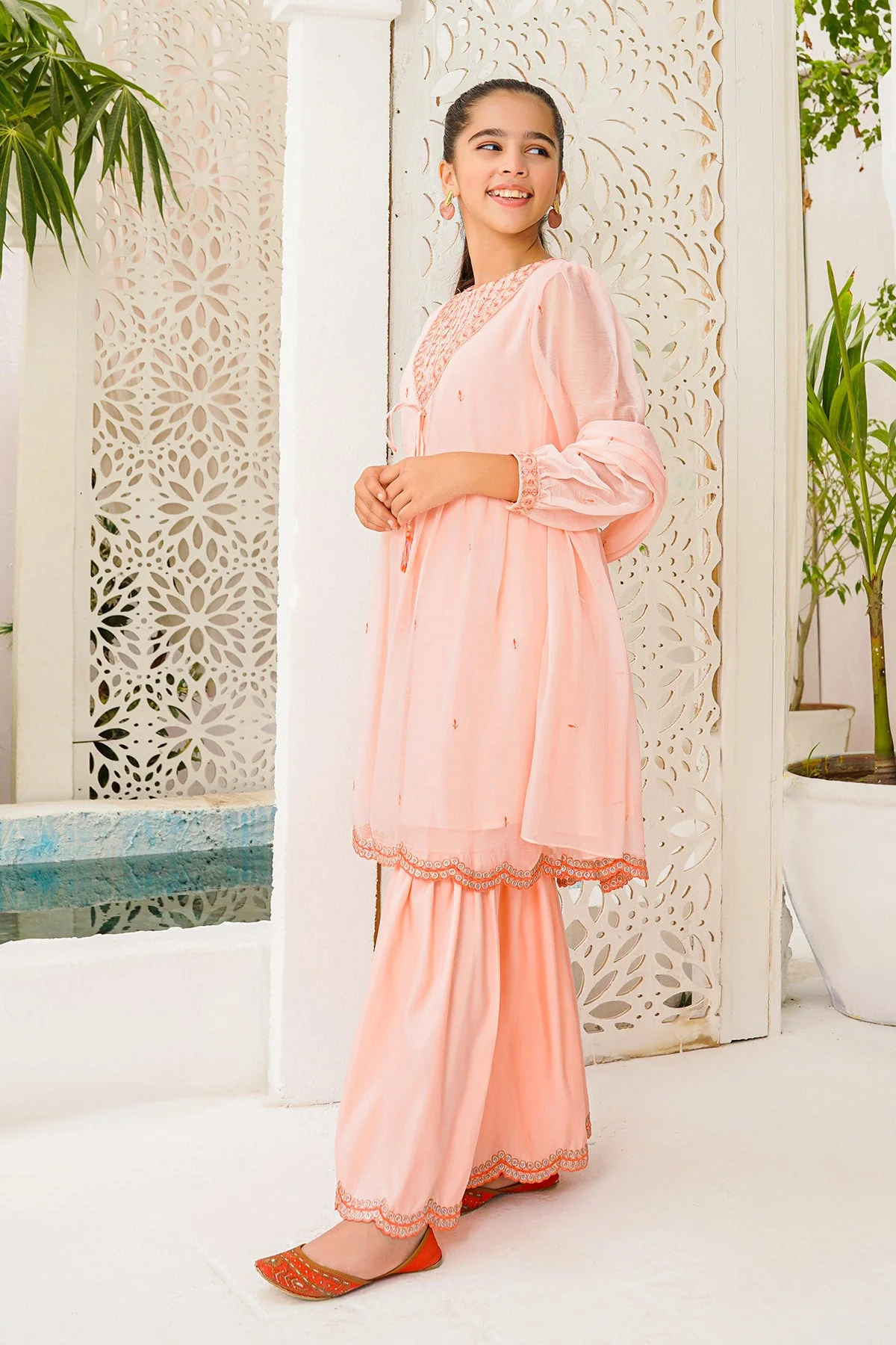 Ochre Clothing Chiffon Embroidered 3 Pc Suit - Image 4