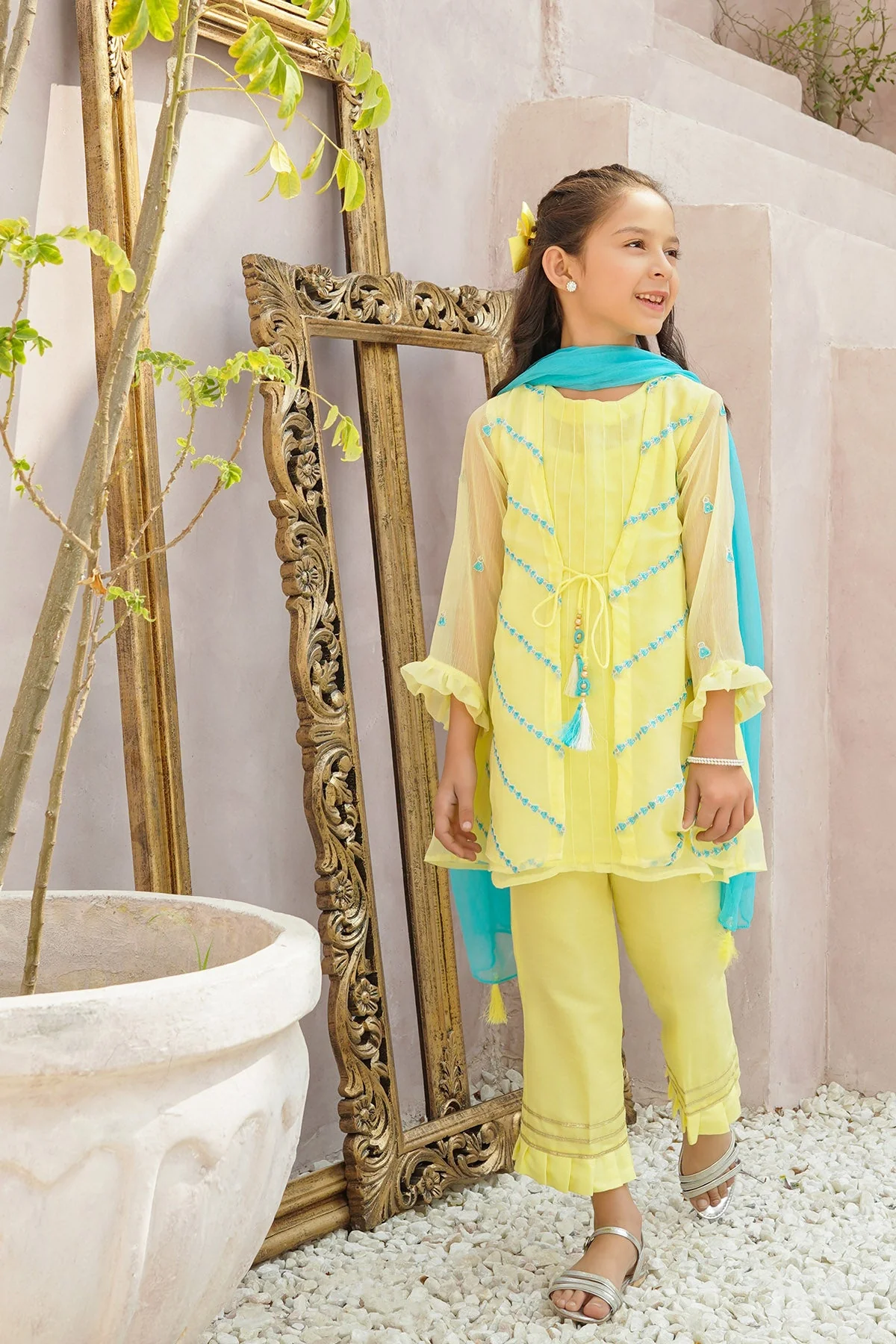 Ochre Clothing Chiffon Embroidered 3 Pc Suit