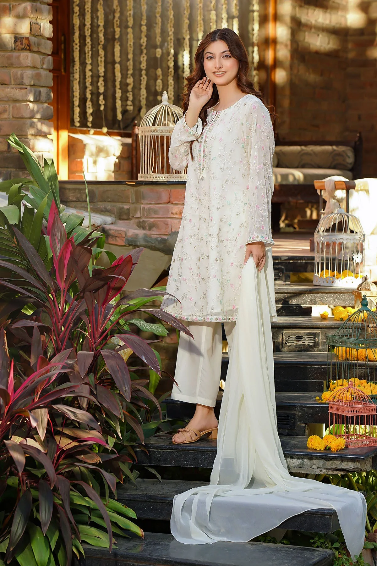 Ochre Clothing Chiffon Embroidered 3 Pc Suit-SOF-09 - Image 2