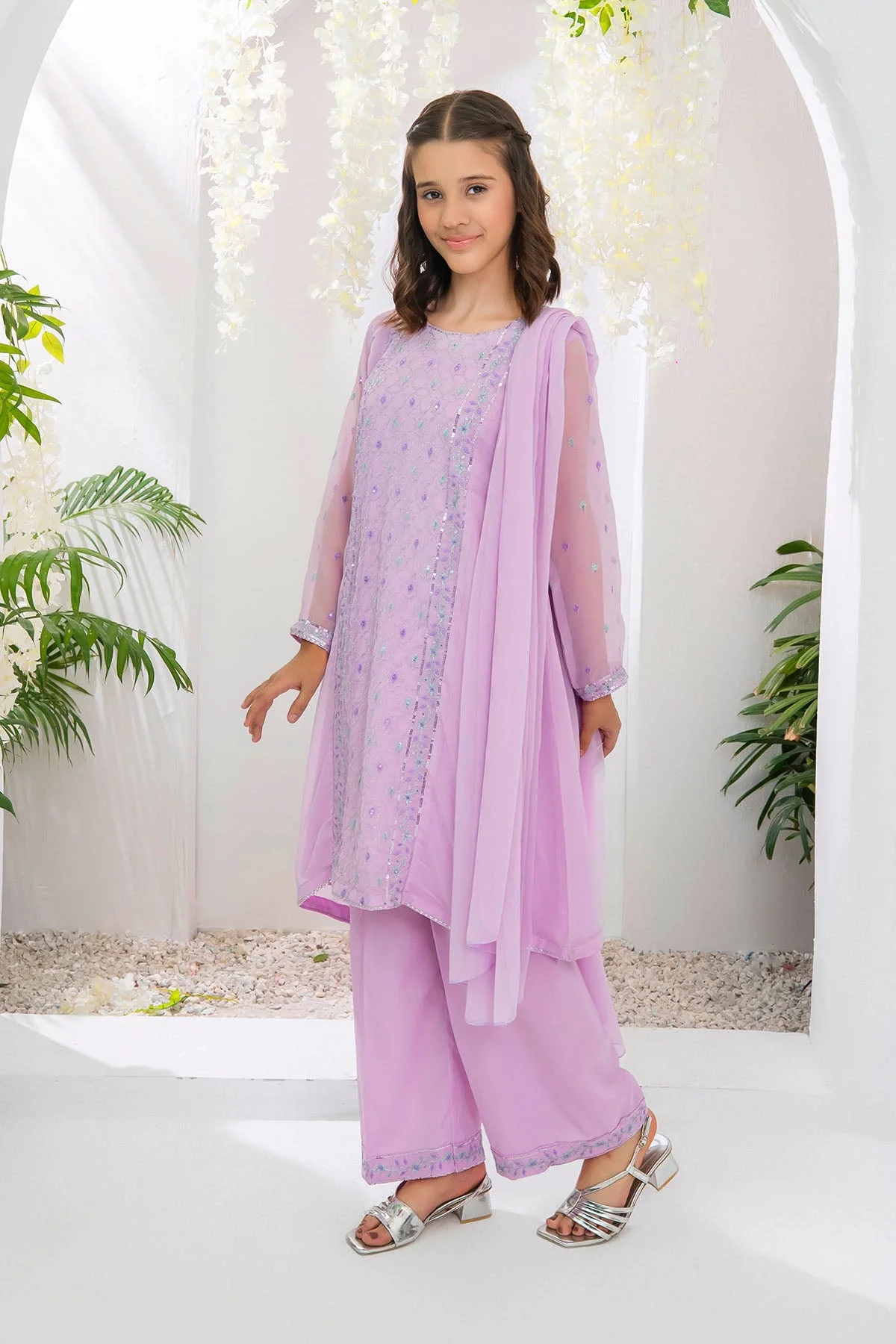 Ochre Clothing Chiffon Embroidered 3 Pc Suit-EM-66