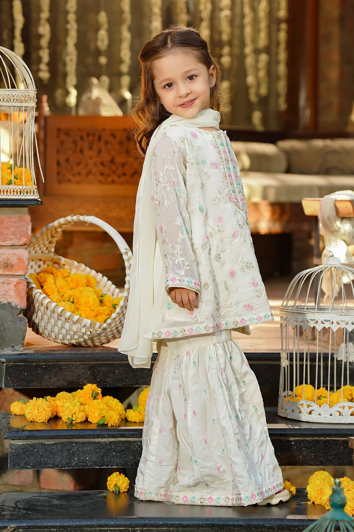Ochre Clothing Chiffon Embroidered 3 Pc Suit-INCF-36 - Image 5