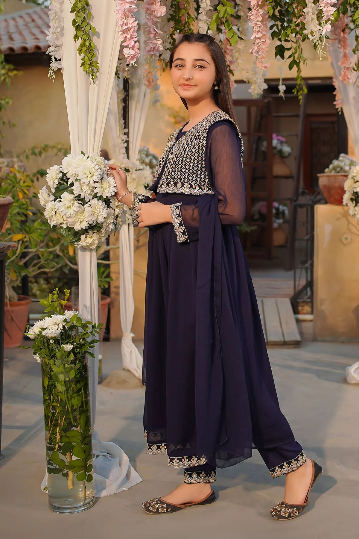 Ochre Clothing Girls Full Suits Chiffon Embroidered 3 Pc Suit - Image 4