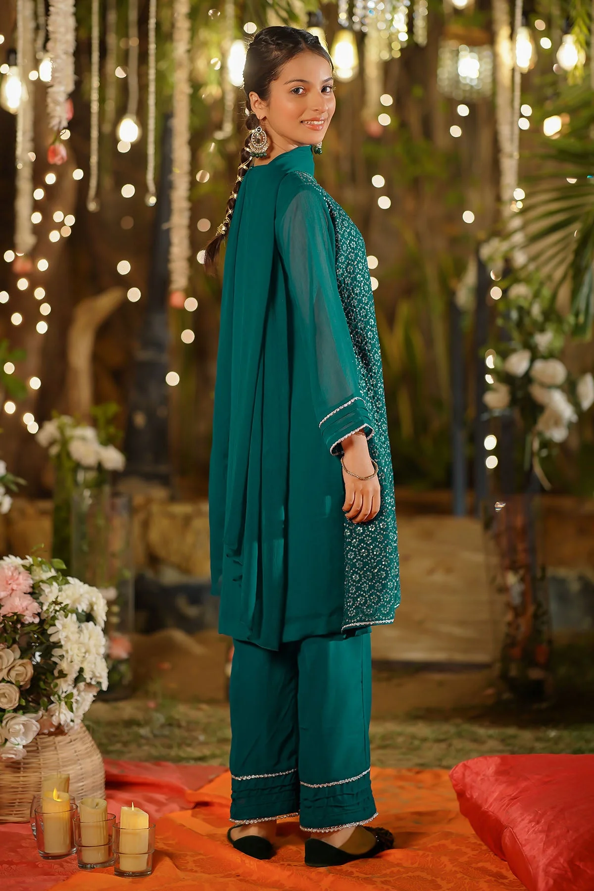 Ochre Clothing Girls Full Suits Chiffon Embroidered 3 Pc Suit - Image 6