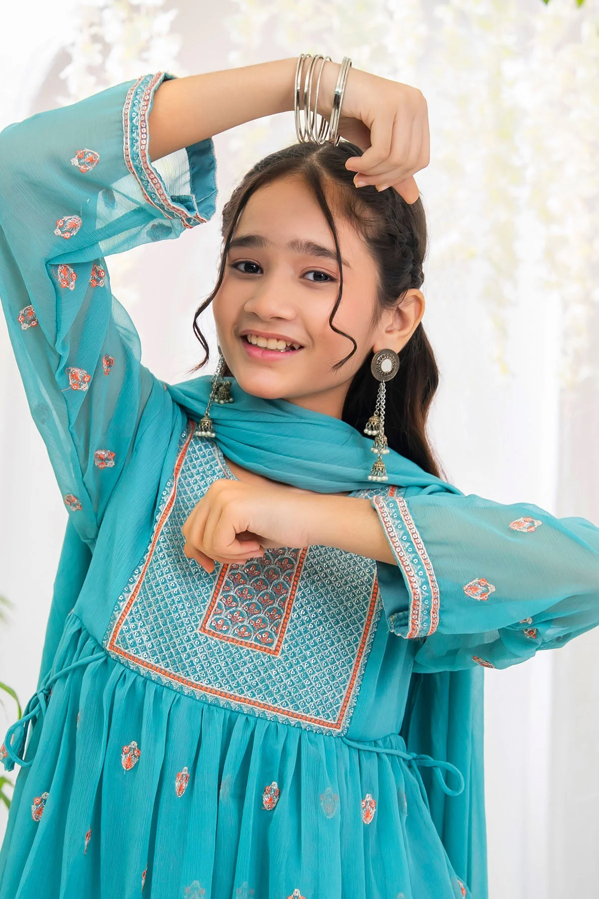 Ochre Clothing Chiffon Embroidered 3 Pc Suit-EM-68 - Image 2