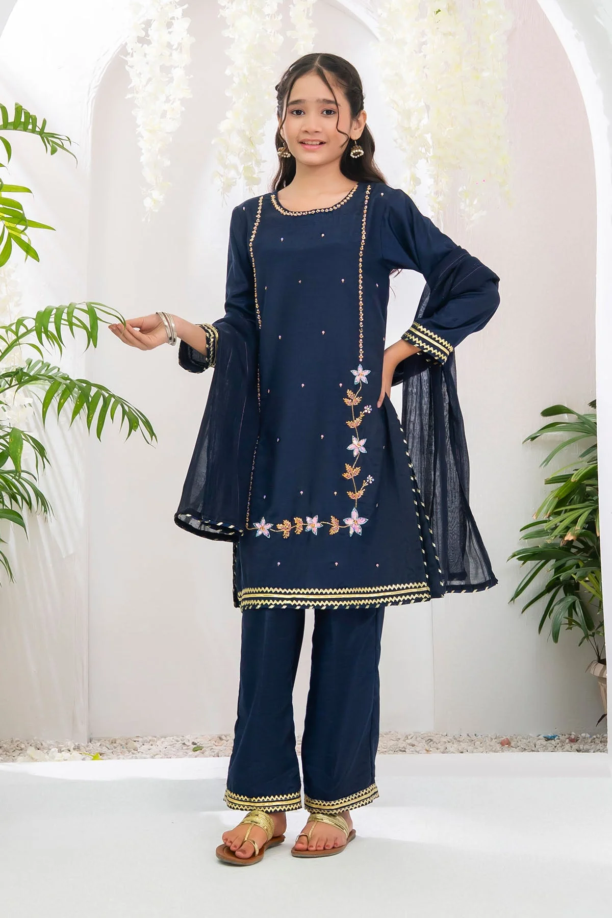 Ochre Clothing Chiffon Hand Adda Work 3 Pc Suit-AC-78