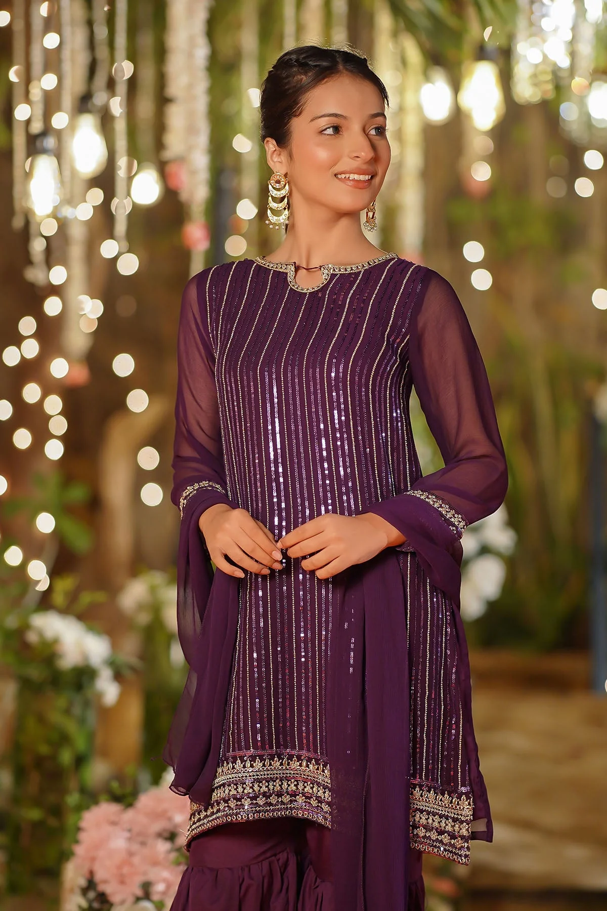 Ochre Clothing Girls Full Suits Chiffon Embroidered 3 Pc Suit - Image 4