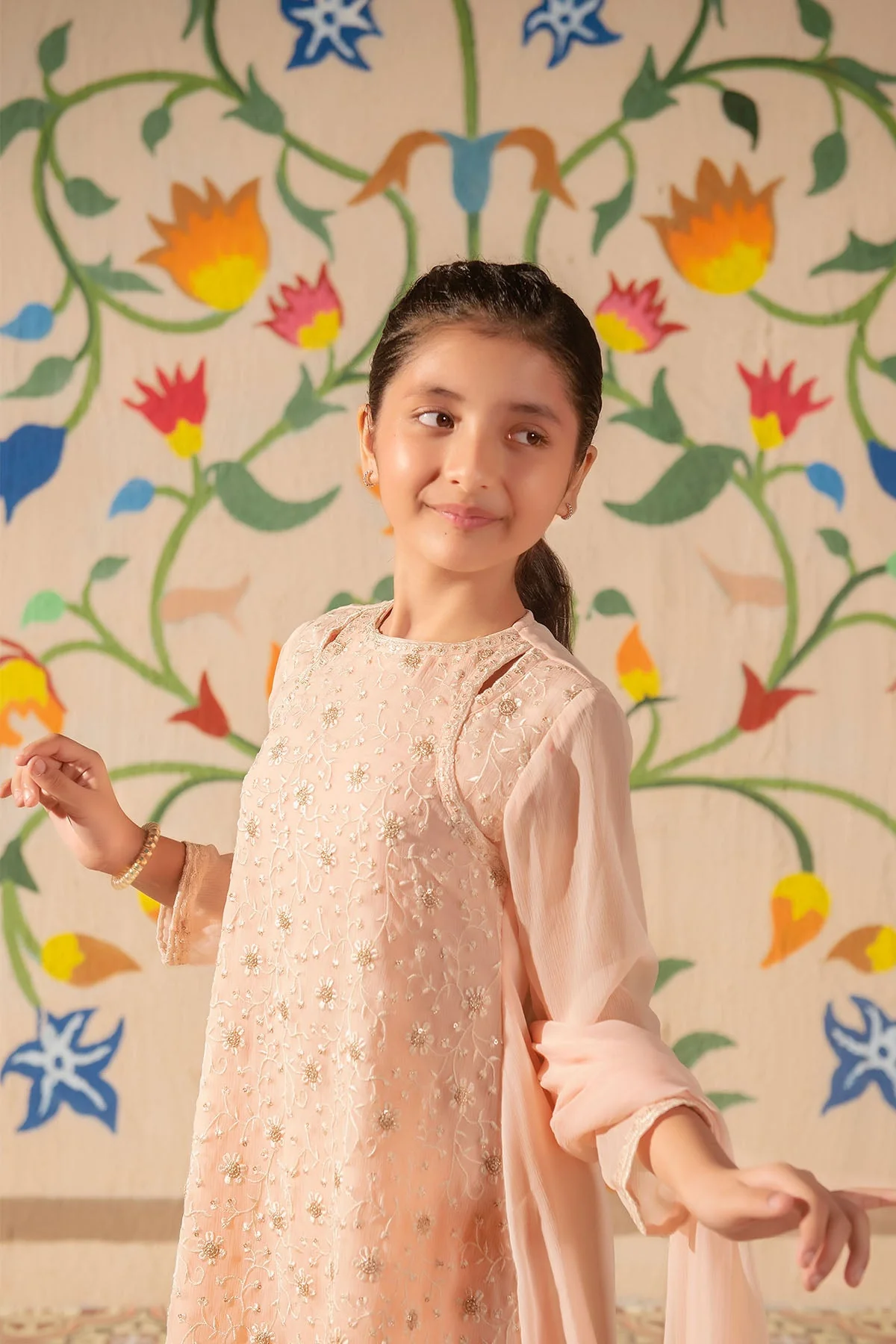 Ochre Clothing Girls Full Suits Chiffon Embroidered 3 Pc Suit - Image 4