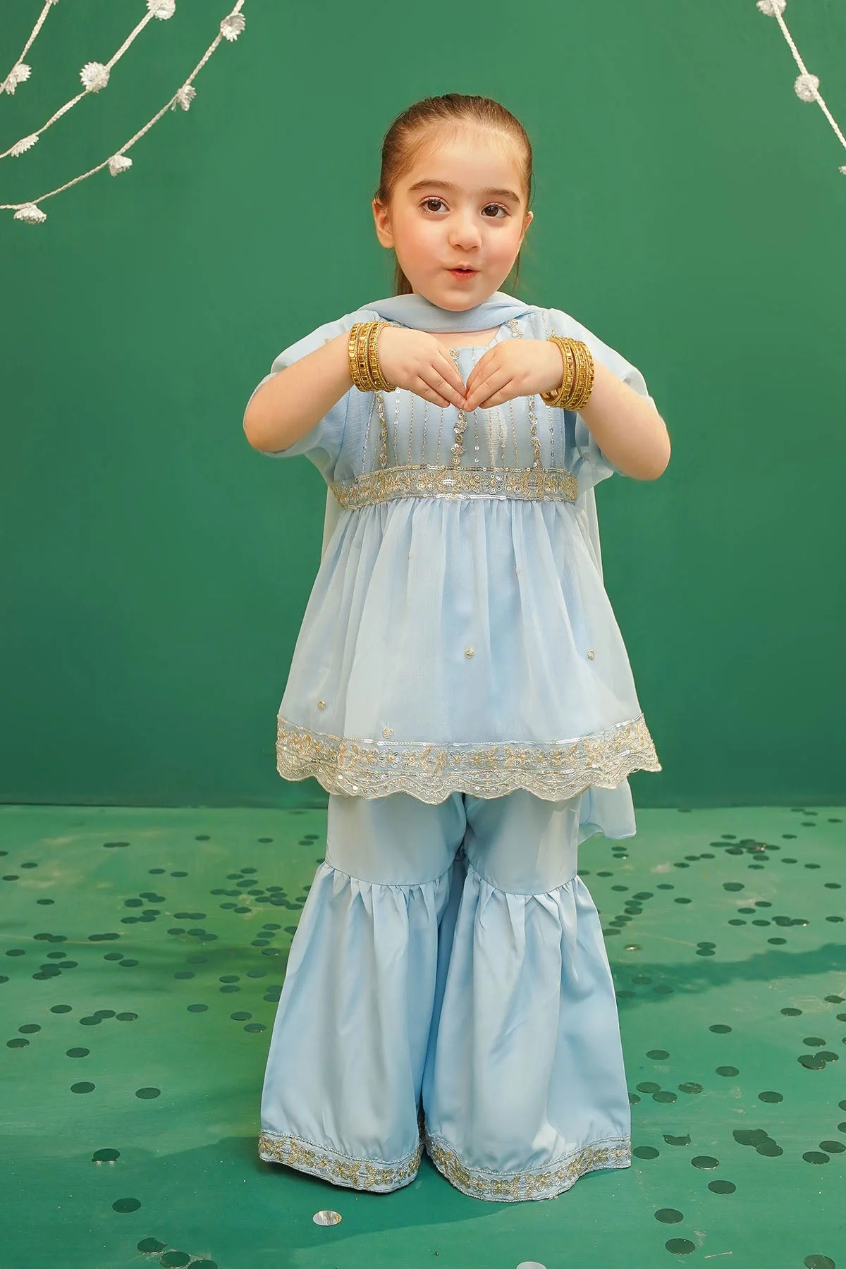 Ochre Clothing Toddlers Eastern Chiffon Embroidered 3 Pc Suit - Image 4