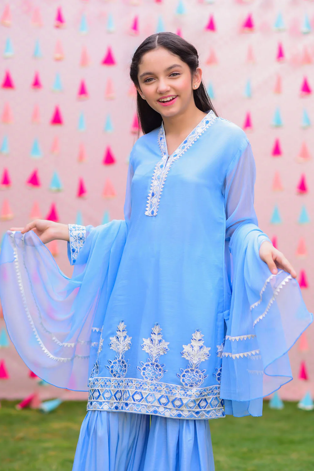 Ochre Clothing Chiffon Embroidered 3 Pc Suit - Image 2