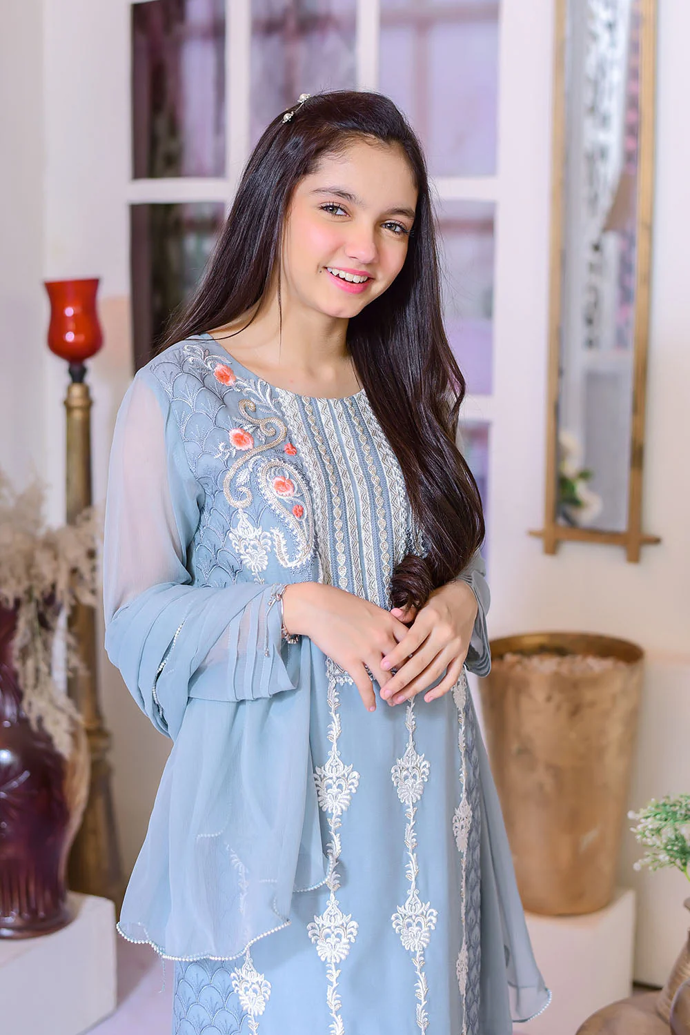 Ochre Clothing Chiffon Embroidered 3 Pc Suit - Image 3