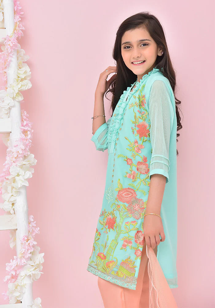 Ochre Clothing Chiffon Embroidered 3 Pc Suit - Image 3