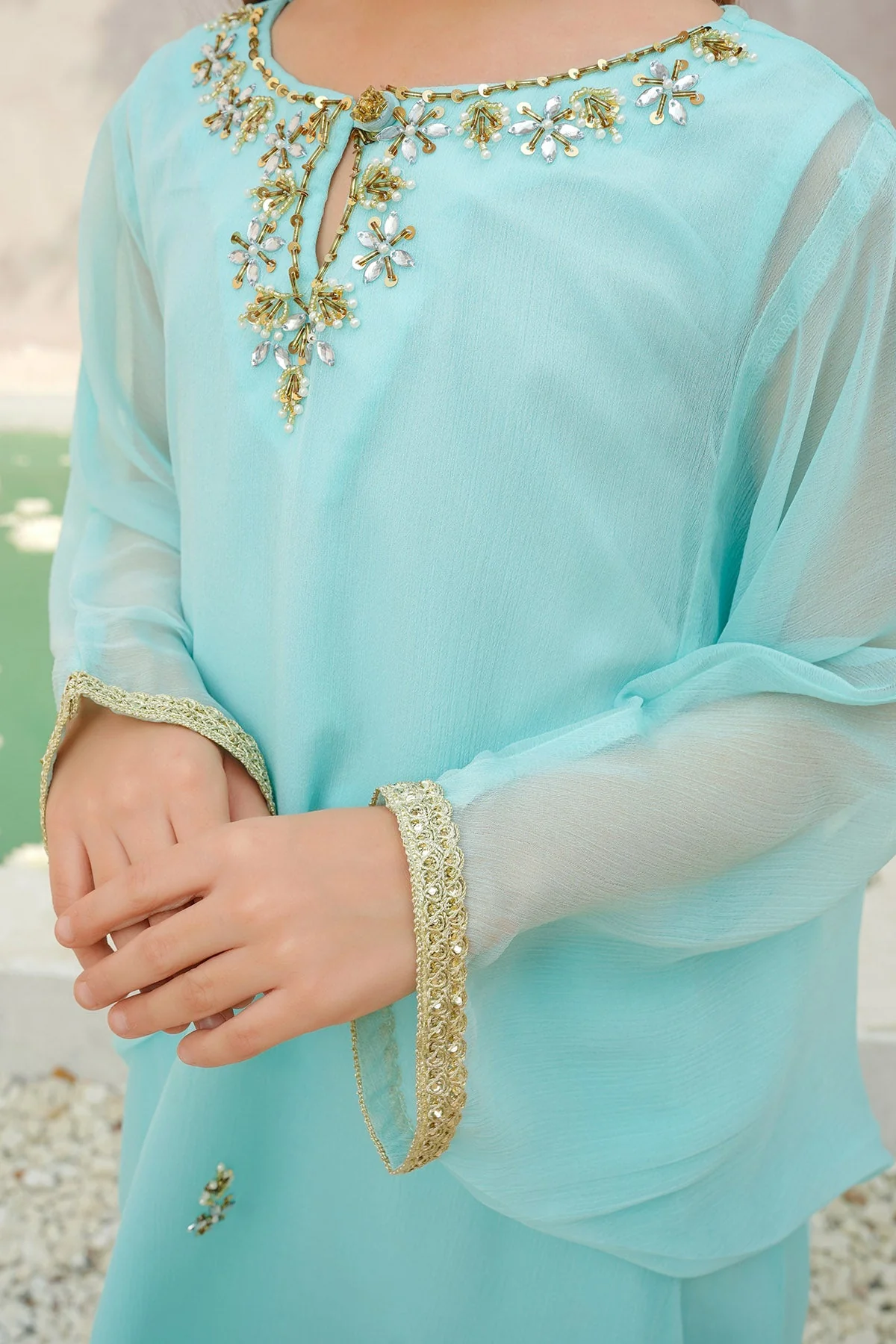 Ochre Clothing Chiffon Hand Adda Work 2 Pc Suit - Image 2