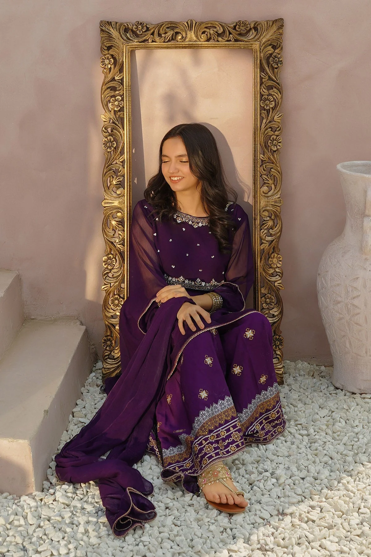 Ochre Clothing Chiffon Hand Adda Work 3 Pc Suit - Image 4
