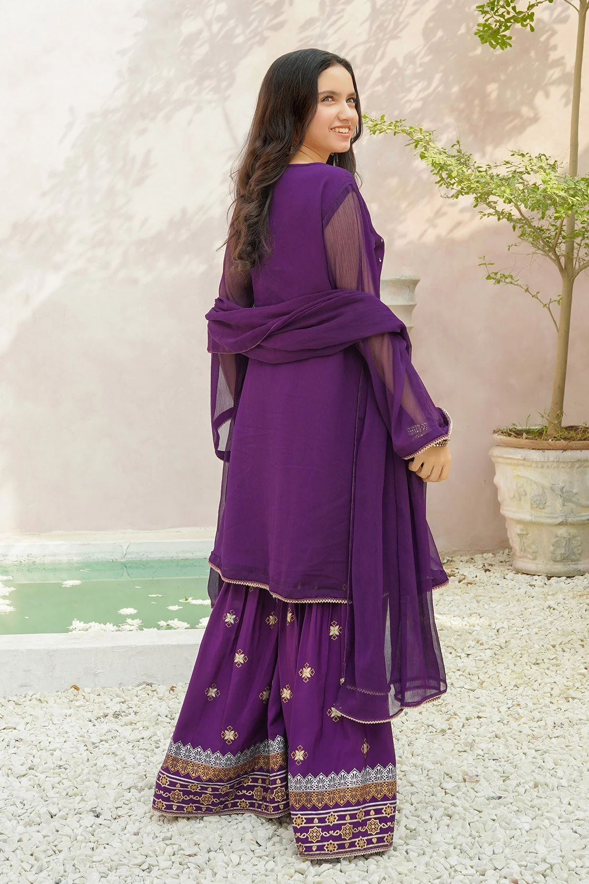 Ochre Clothing Chiffon Hand Adda Work 3 Pc Suit - Image 6