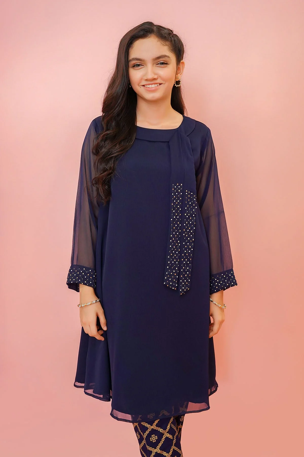 Ochre Clothing Chiffon Hand Adda Work 2 Pc Suit - Image 2