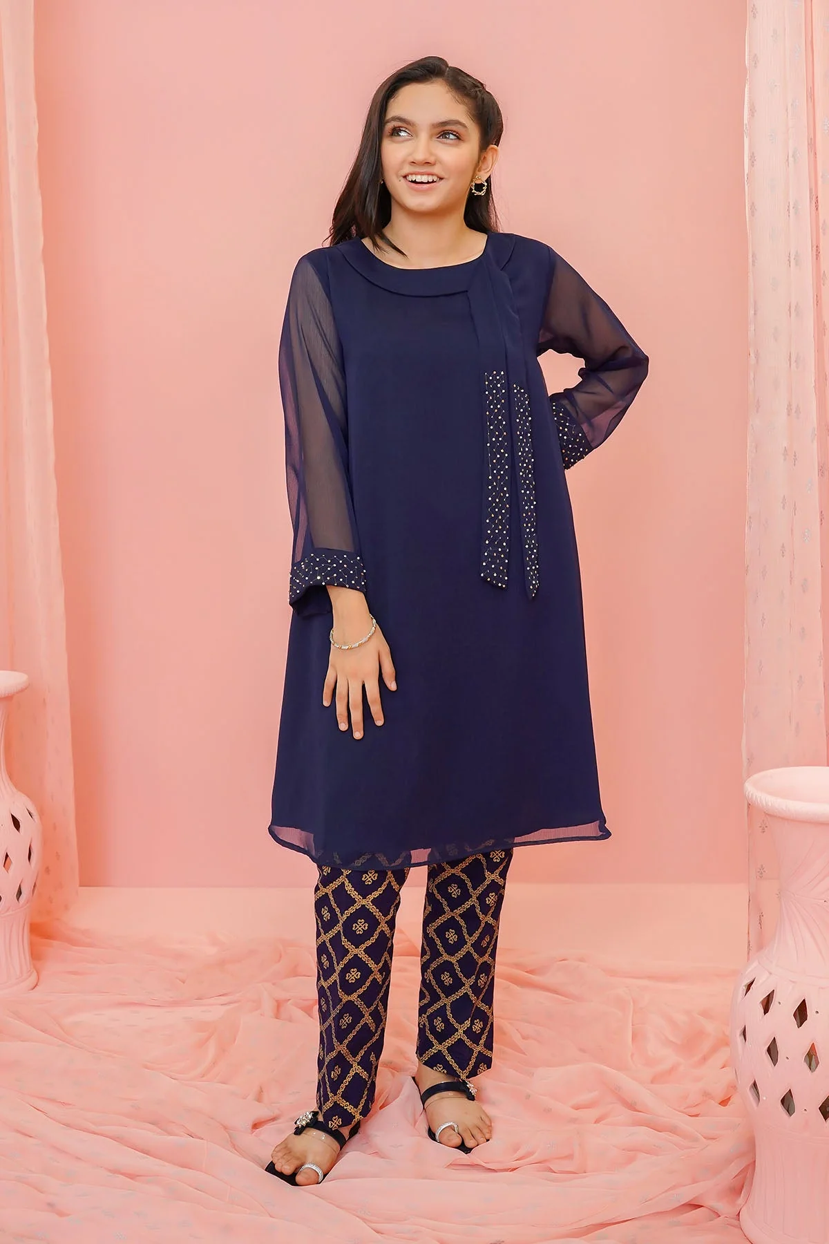 Ochre Clothing Chiffon Hand Adda Work 2 Pc Suit - Image 3
