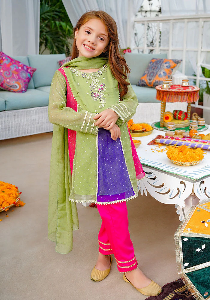 Ochre Clothing Chiffon Hand Adda Work 3 Pc Suit