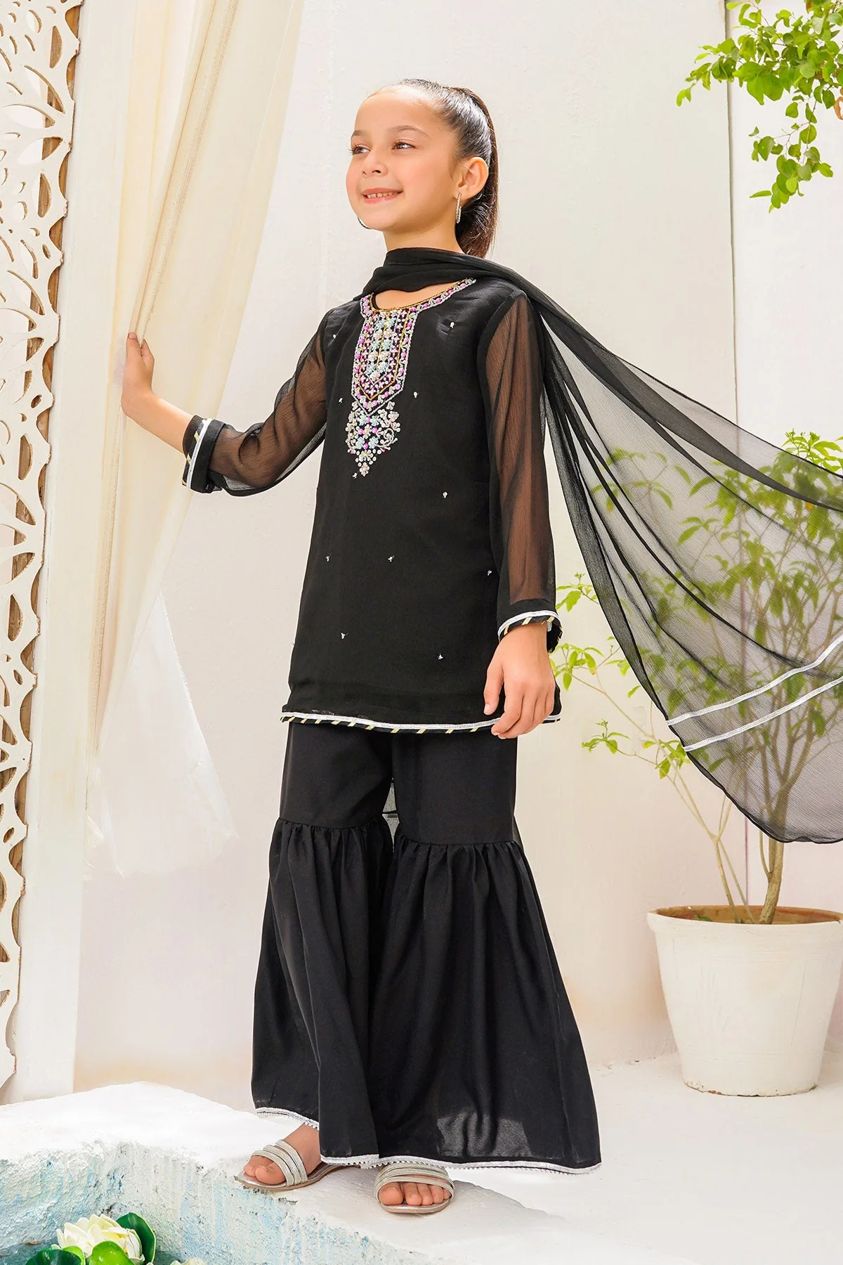 Ochre Clothing Chiffon Hand Adda Work 3 Pc Suit - Image 3