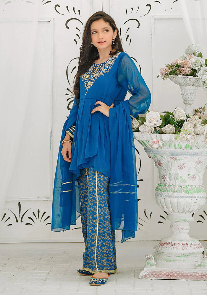 Ochre Clothing Chiffon Hand Adda Work 3 Pc Suit - Image 3