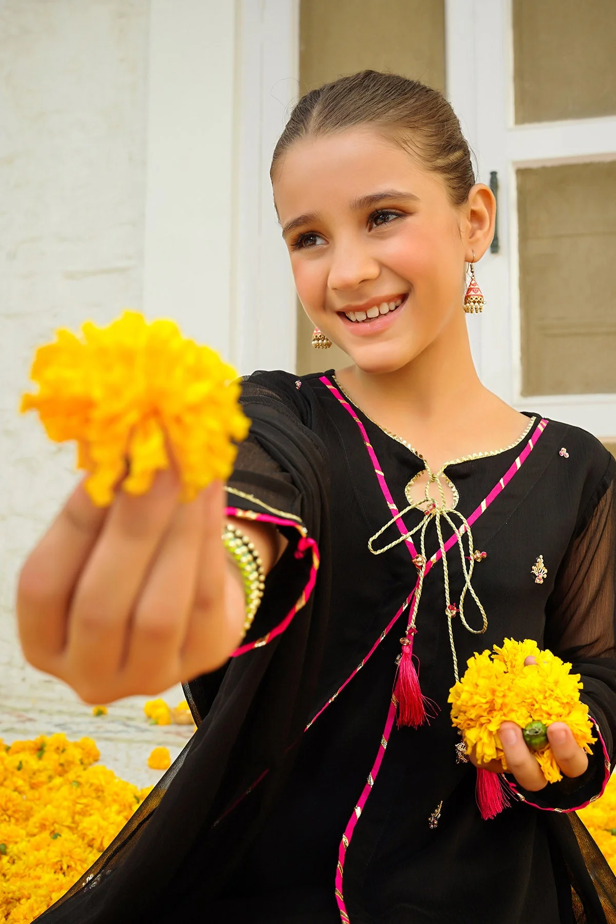 Ochre Clothing Chiffon Hand Adda Work 3 Pc Suit - Image 3