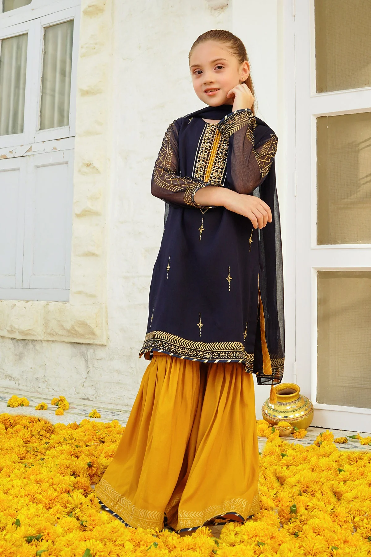 Ochre Clothing Chiffon Hand Adda Work 3 Pc Suit