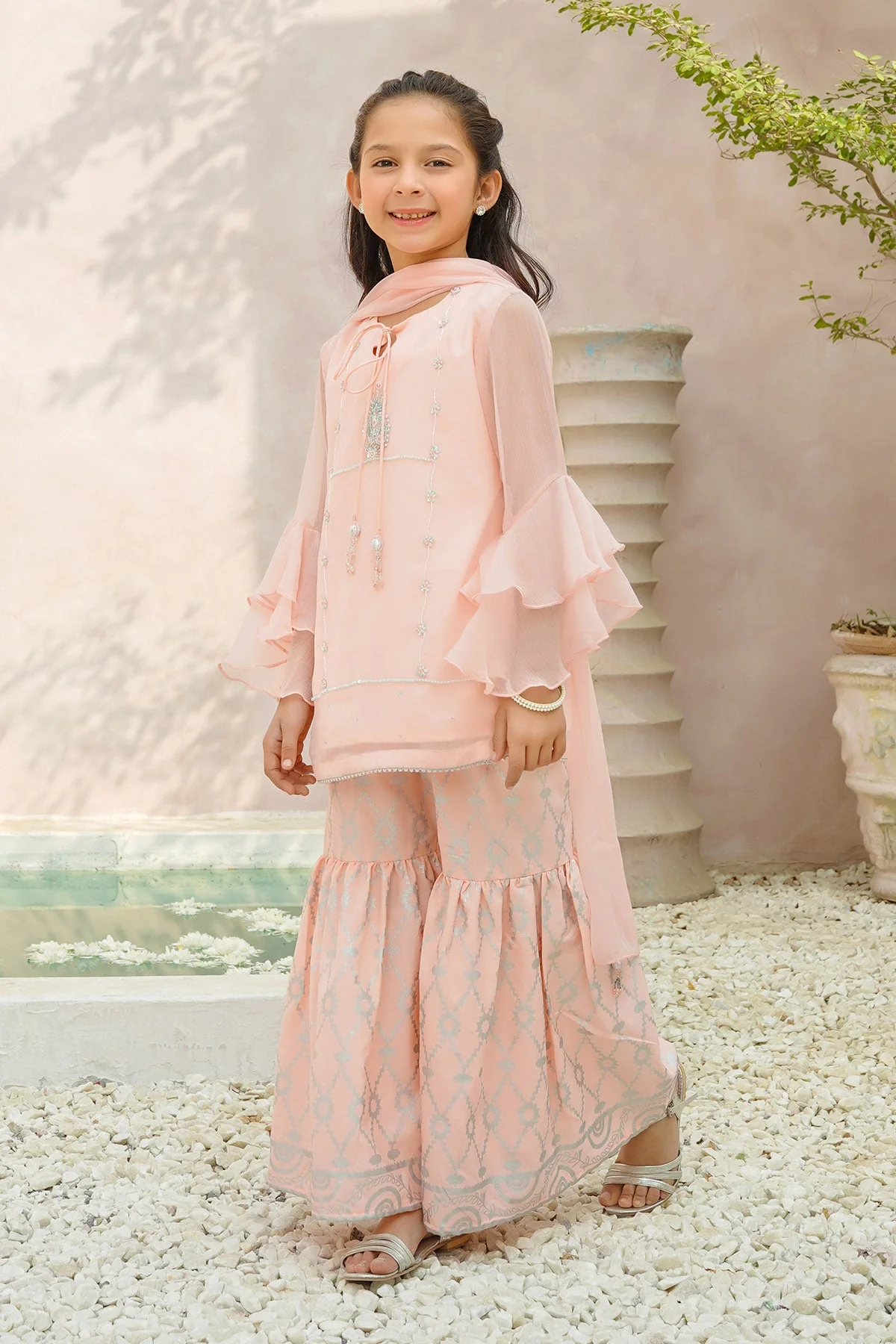 Ochre Clothing Chiffon Hand Adda Work 3 Pc Suit - Image 3