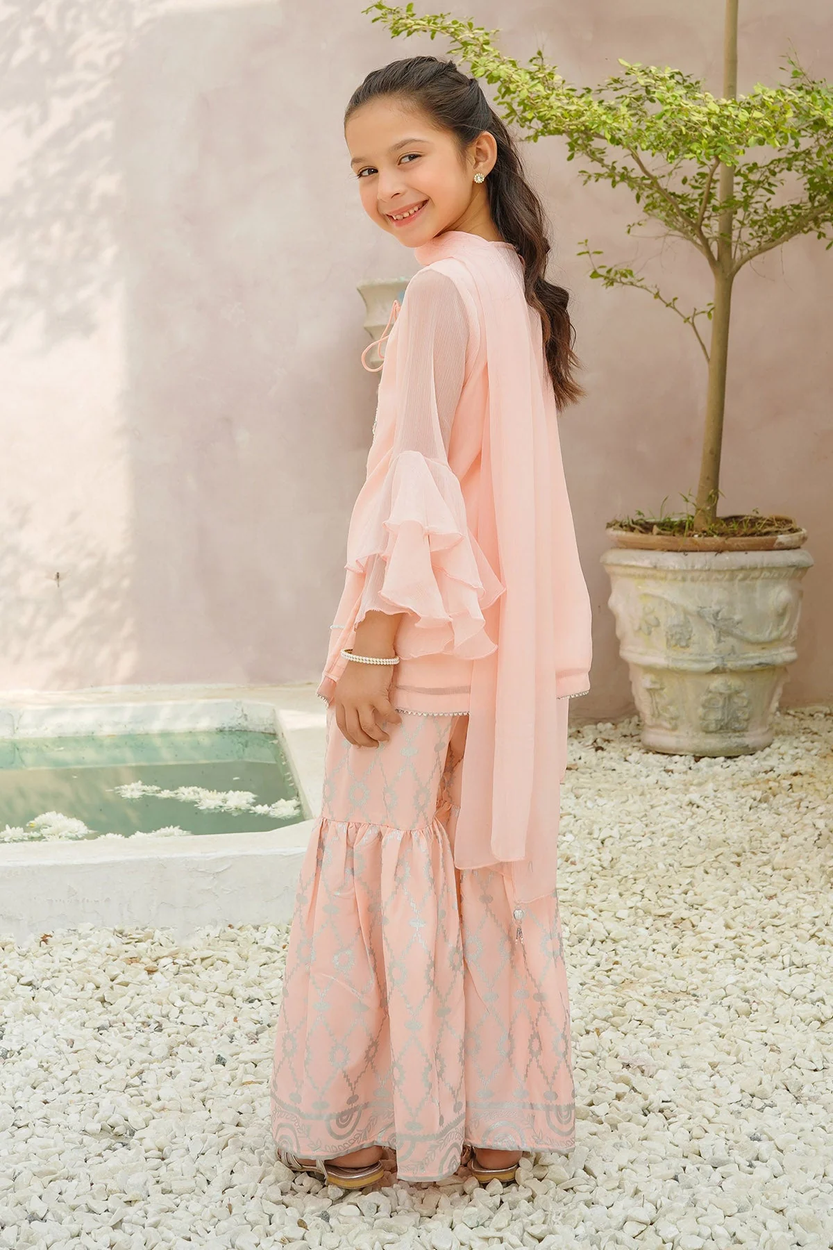 Ochre Clothing Chiffon Hand Adda Work 3 Pc Suit - Image 5