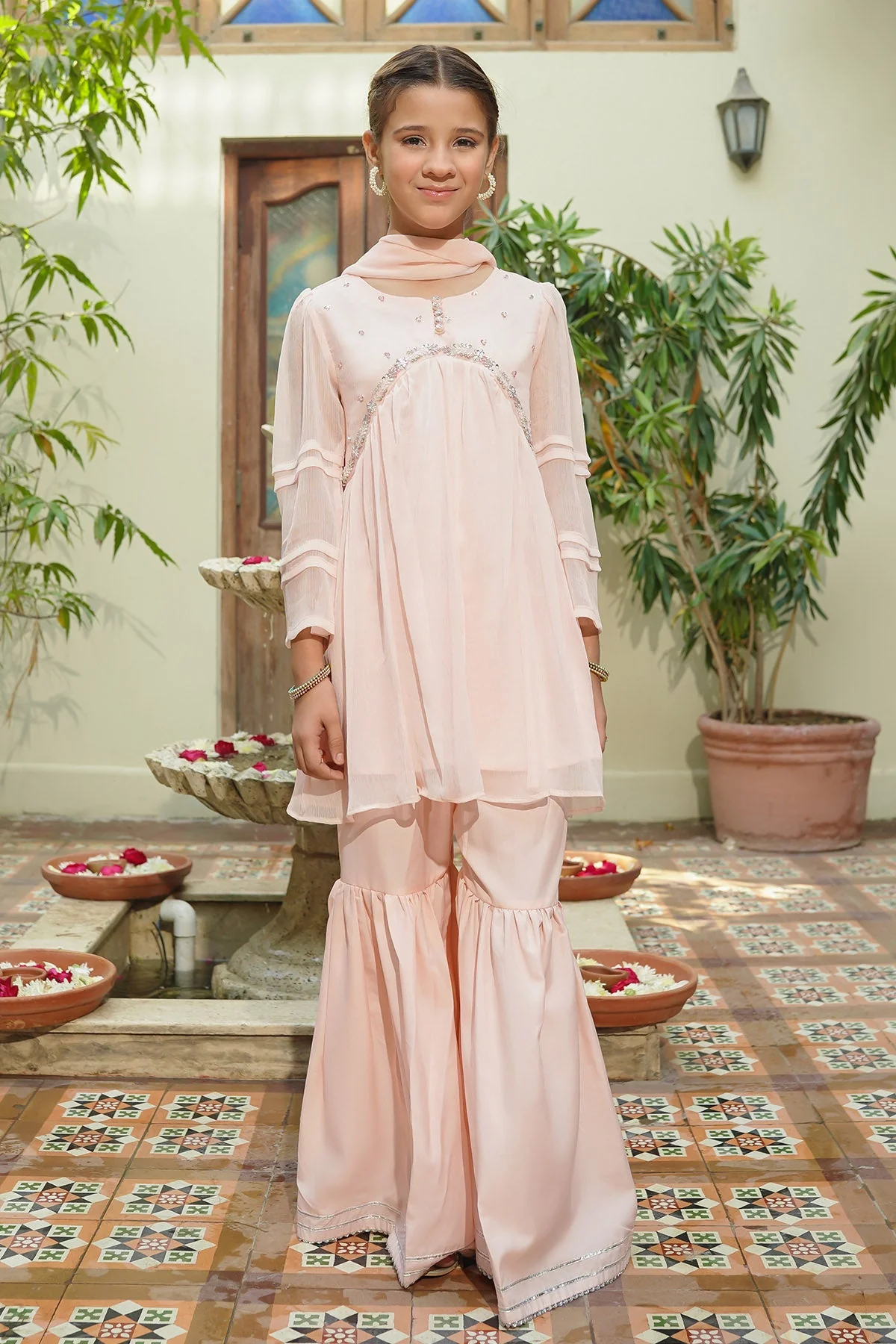 Ochre Clothing Chiffon Hand Adda Work 3 Pc Suit
