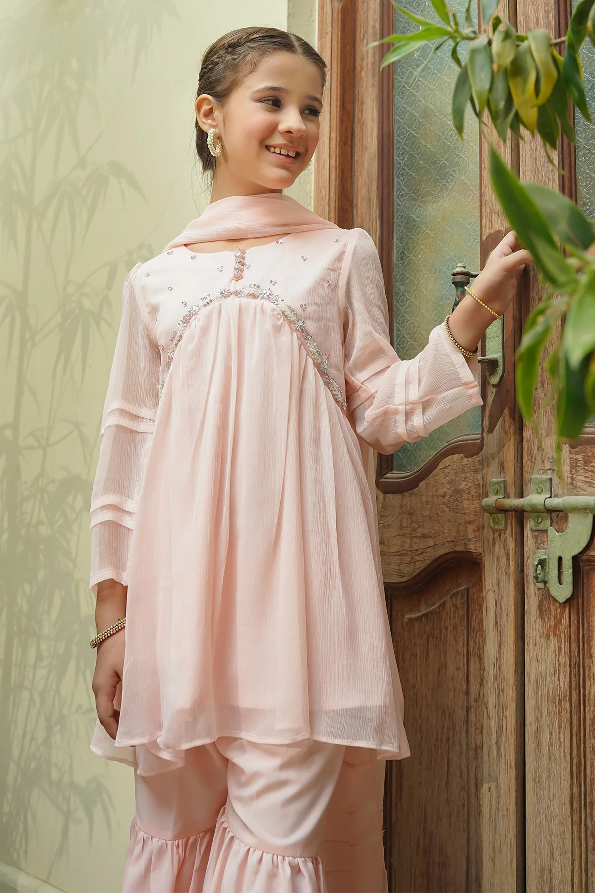 Ochre Clothing Chiffon Hand Adda Work 3 Pc Suit - Image 3