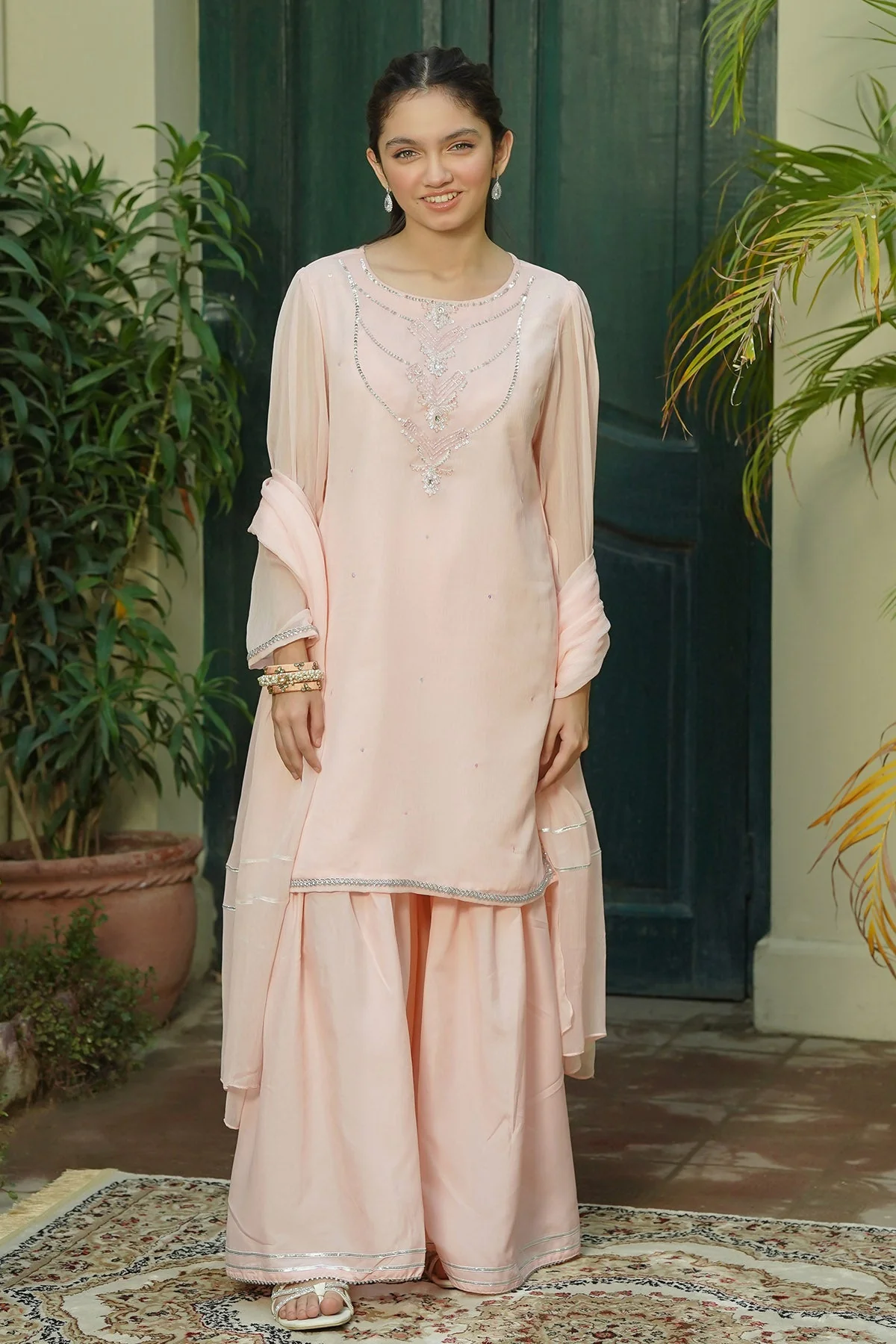 Ochre Clothing Chiffon Hand Adda Work 3 Pc Suit - Image 3