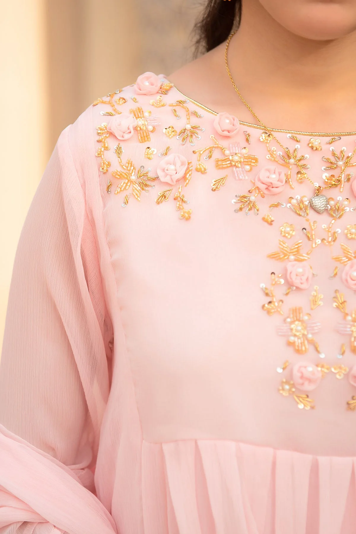 Ochre Clothing Girls Full Suits Chiffon Hand Adda Work 3 Pc Suit - Image 3