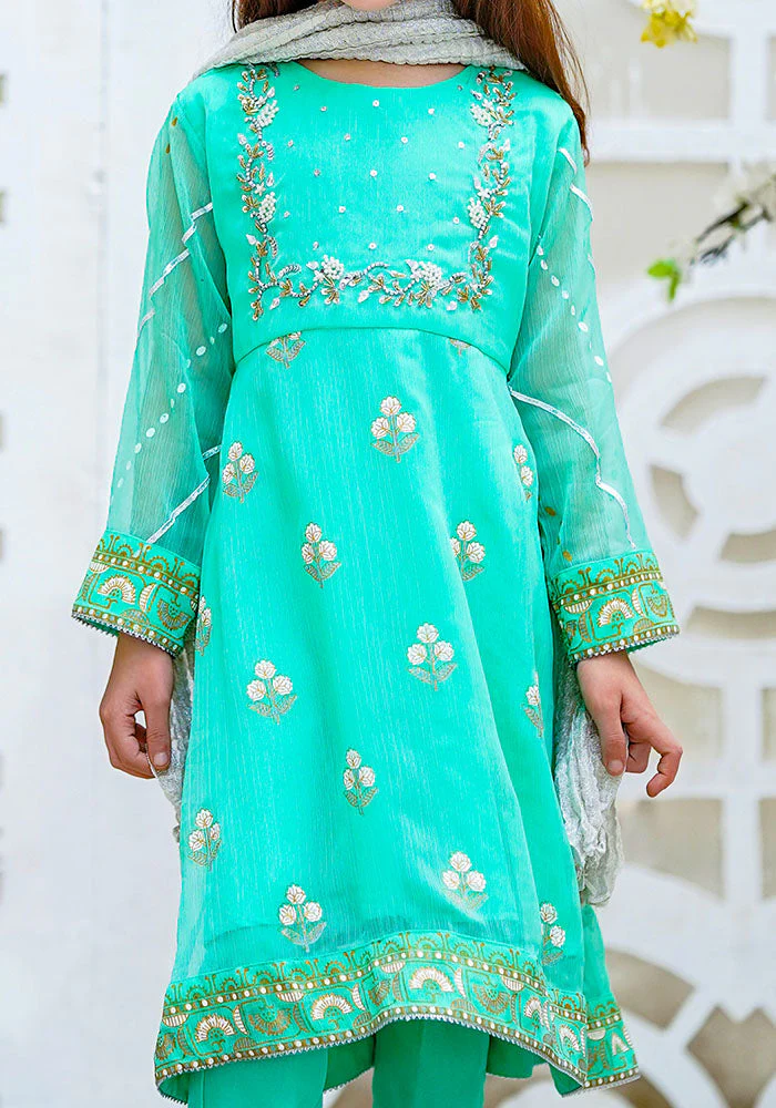 Ochre Clothing Chiffon Hand Adda Work 3 Pc Suit - Image 2