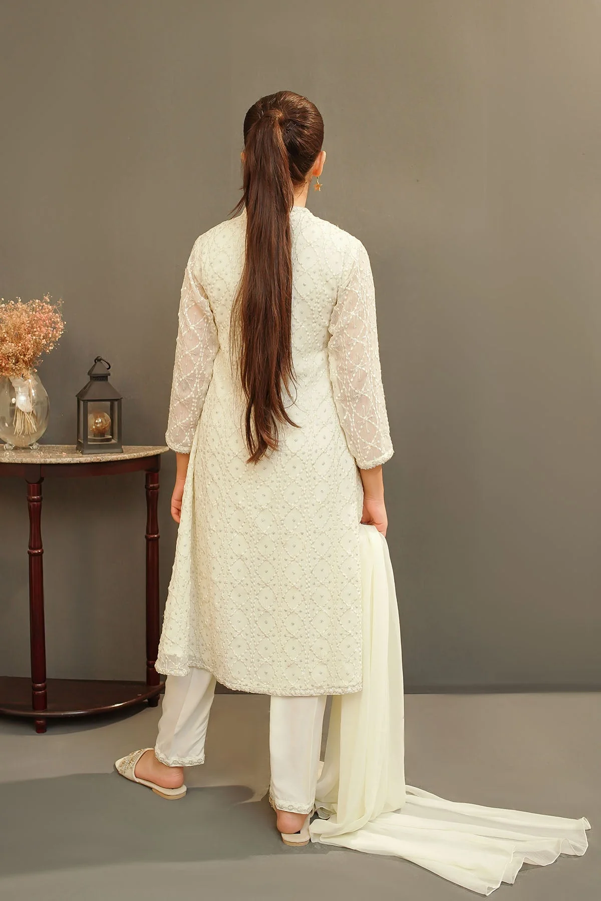 Ochre Clothing Girls Full Suits Chiffon Embroidered 3 Pc Suit - Image 4