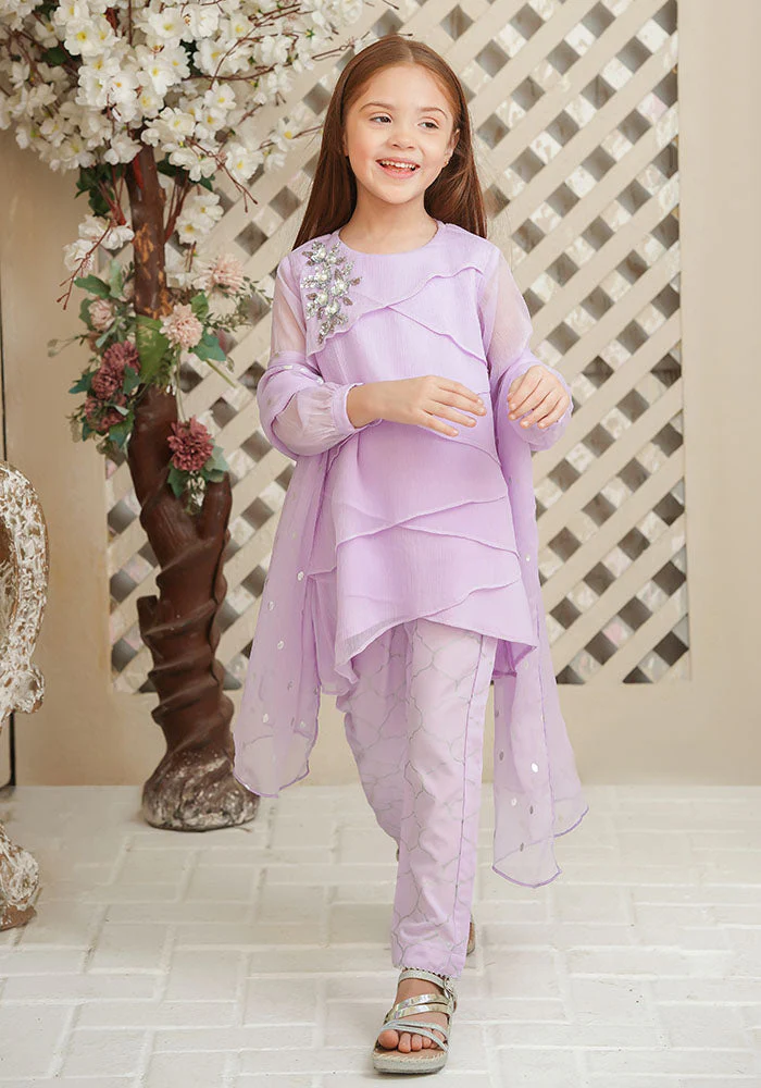 Ochre Clothing Chiffon Hand Adda Work 3 Pc Suit