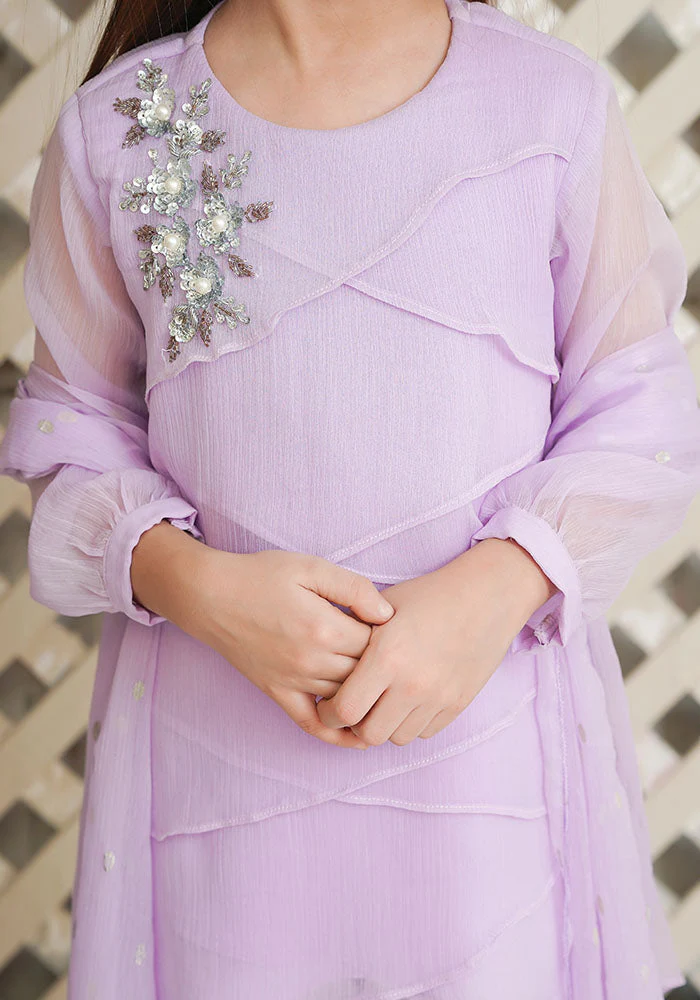 Ochre Clothing Chiffon Hand Adda Work 3 Pc Suit - Image 2