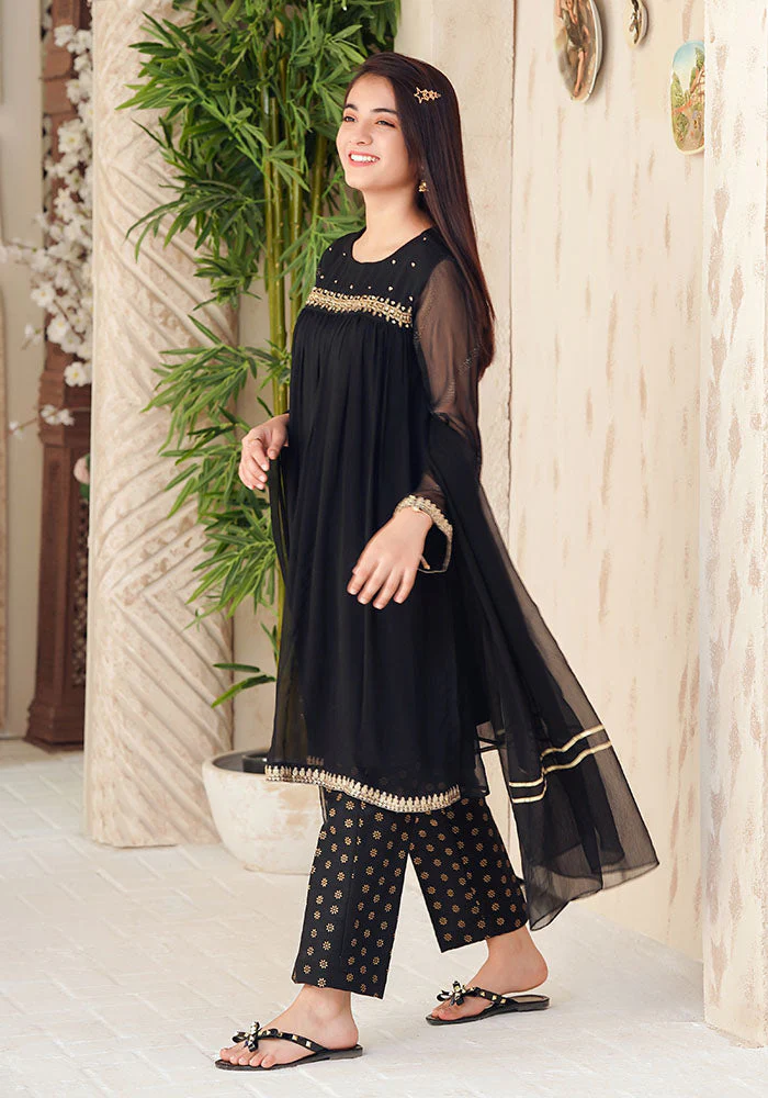 Ochre Clothing Chiffon Hand Adda Work 3 Pc Suit - Image 4