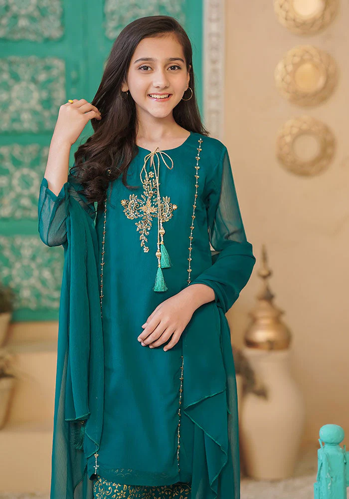 Ochre Clothing Chiffon Hand Work 3 Pc Suit - Image 2